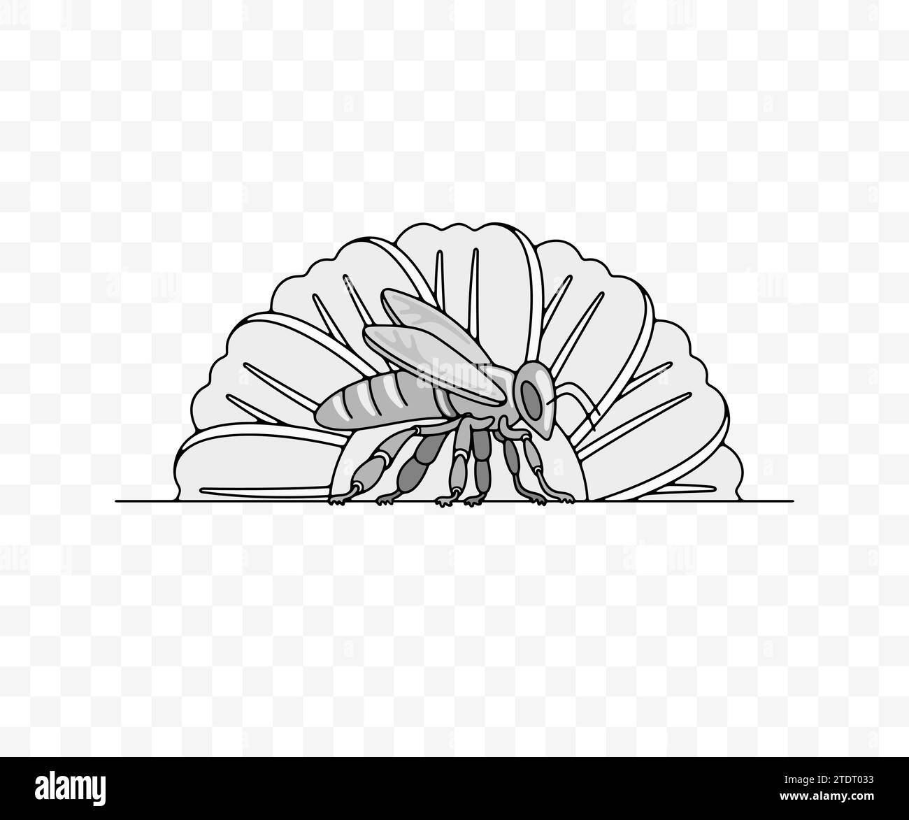 Abeille assis sur une fleur, insecte et rucher, design graphique. Animal, plante, jardin d'abeilles, apiculture et apiculture, conception vectorielle et illustration Illustration de Vecteur