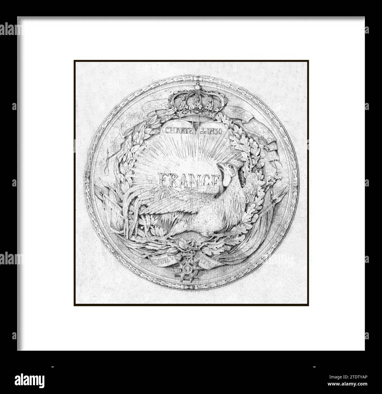 Conception de la Médaille commémorant la Charte de 1830. Henri-Baron de Triqueti (français, 1803-1874) Date : 1830. Craie noire. Feuille : 7 9/16 Ч 7 3/4 i. Banque D'Images