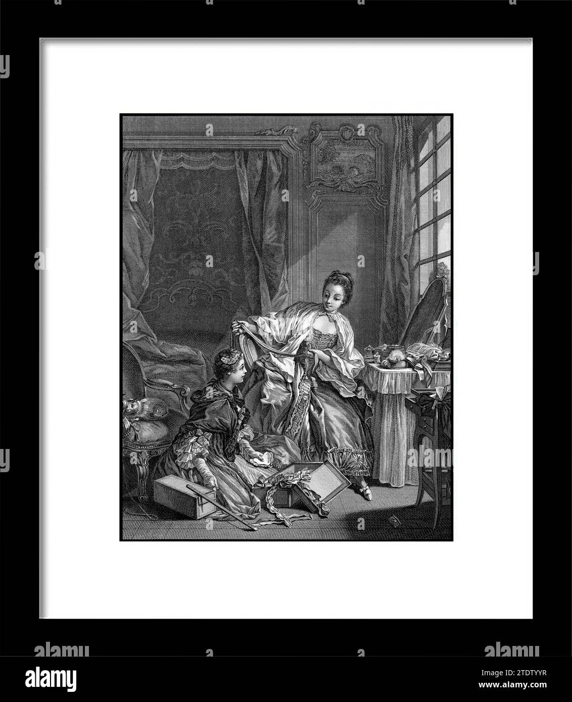 Marchand de mode. René Gaillard (français, ca. 1719-1790 Paris) d'après Franзois Boucher (français, Paris 1703-1770 Paris) Date : 1746-55. Gravure et Banque D'Images
