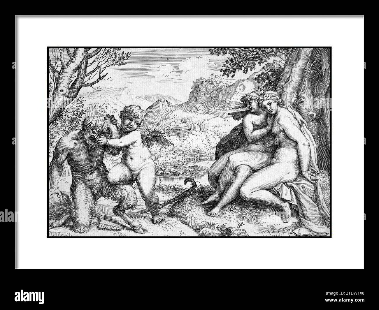 Omnia Vincit Amor. Agostino Carracci (italien, Bologne 1557-1602 Parme) Date : 1599. Gravure. Plaque : 5 Ч 7 3/8 po (12,7 Ч 18,8 cm). Banque D'Images