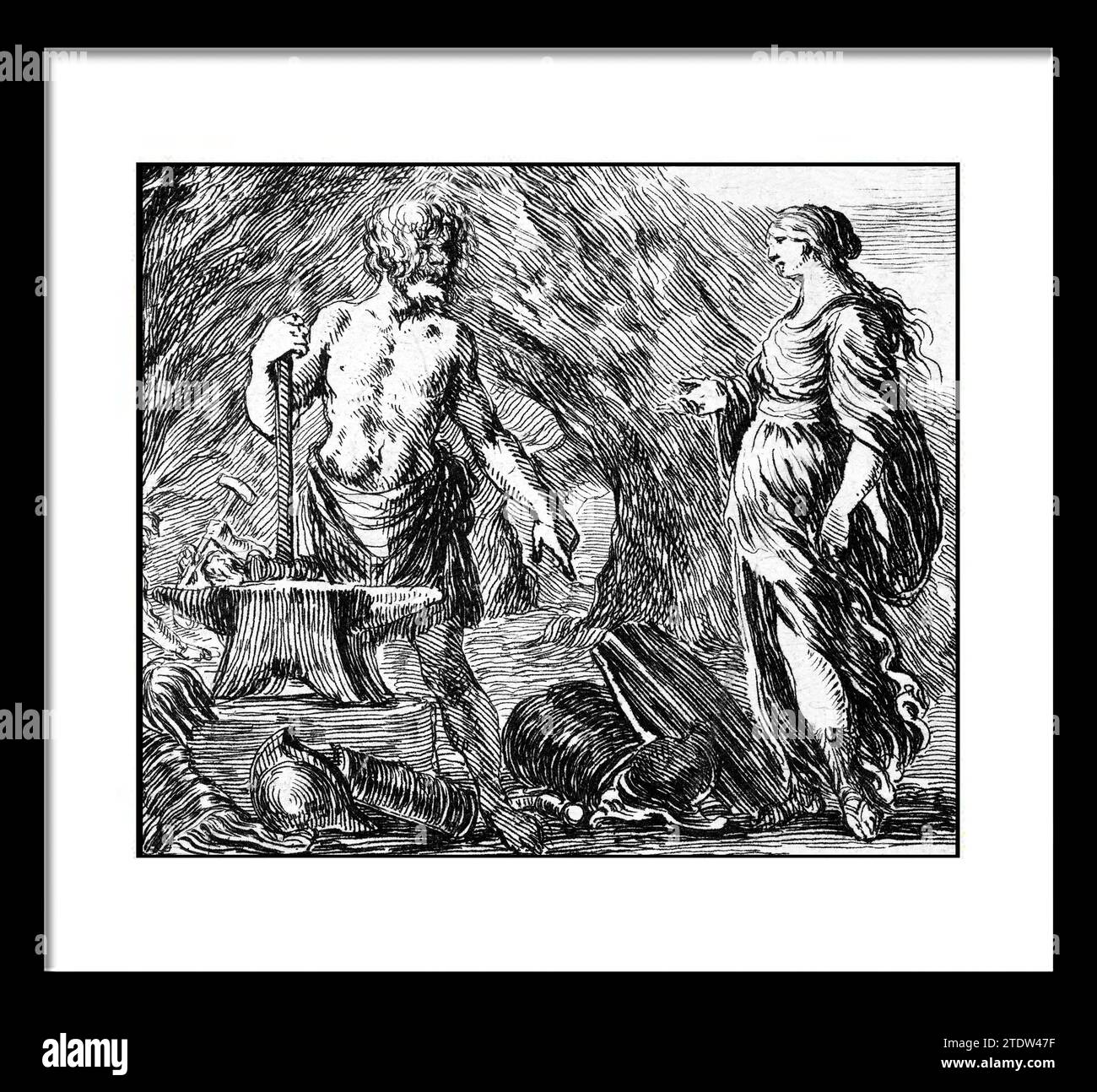 Vulcan et Thetis. Gravé par Stefano della Bella (italien, Florence 1610-1664 Florence) dessiné par Jean Desmarets de Saint-Sorlin (français, 1595-1676) Banque D'Images