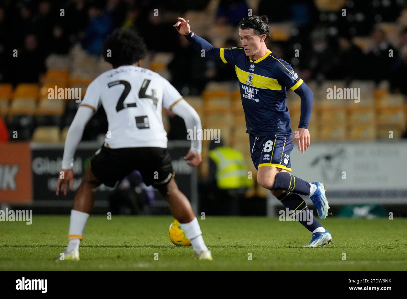 Calum Kavanagh #48 de Middlesbrough lors du match de quart de finale de la Carabao Cup Port Vale vs Middlesbrough à Vale Park, Burslem, Royaume-Uni, le 19 décembre 2023 (photo Steve Flynn/News Images) Banque D'Images