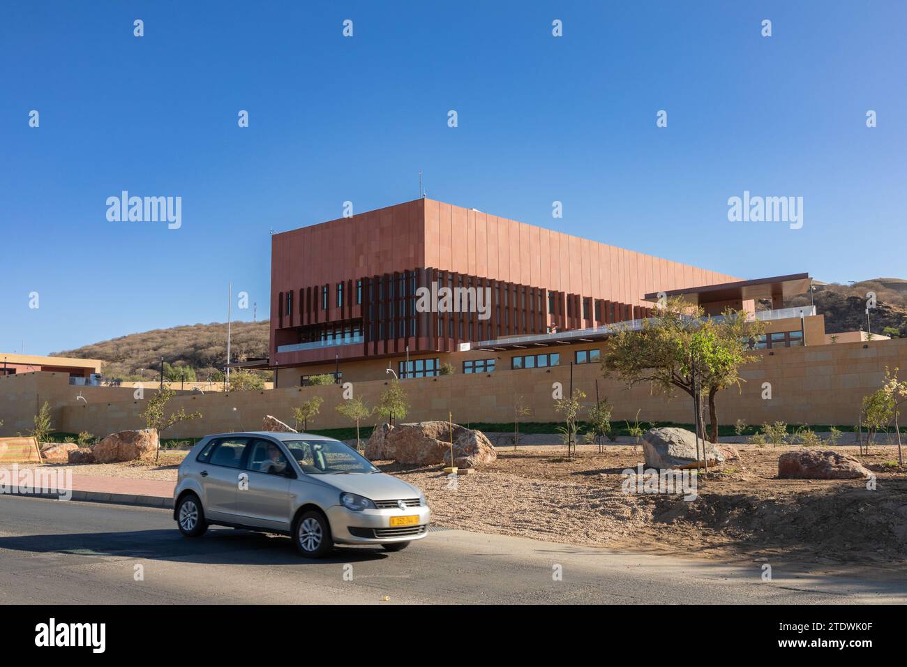 Windhoek, Namibie - 26 septembre 2023 : l'ambassade des États-Unis en Namibie est vue au nord du centre-ville de Windhoek. Banque D'Images