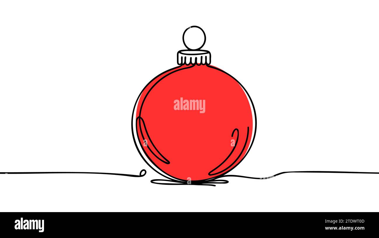 Dessin continu d'une ligne de boule de Noël rouge. Décoration d'arbre de Noël par une ligne. Symbole moderne simple pour les vacances d'hiver. Illustration de Vecteur