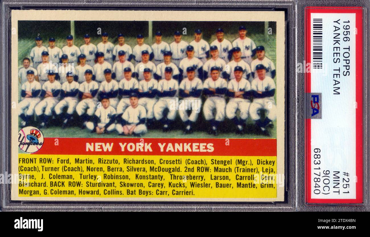 1956, Topps, baseball, carte, New York, Yankees, équipe, carte de baseball, Banque D'Images