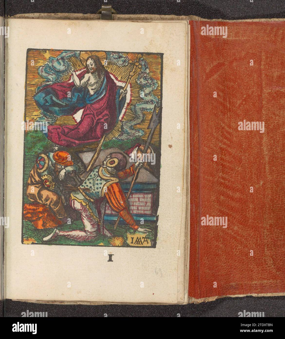 Résurrection, c. 1530 Christ se lève d'entre les morts. Il flotte au-dessus de la tombe avec un bâton de croix dans sa main. Un soldat lève les yeux, l'autre dort. Marqué ci-dessous : I. l'impression fait partie d'un livre. Le journal d'Amsterdam Christ se lève d'entre les morts. Il flotte au-dessus de la tombe avec un bâton de croix dans sa main. Un soldat lève les yeux, l'autre dort. Marqué ci-dessous : I. l'impression fait partie d'un livre. Journal d'Amsterdam Banque D'Images
