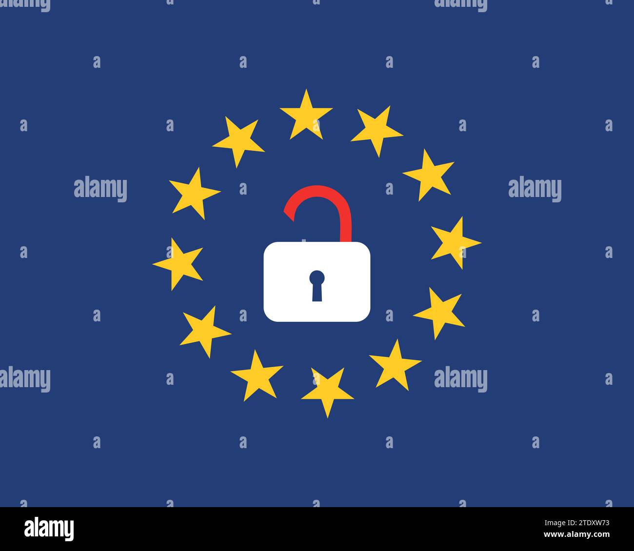 Drapeau de l'Union européenne avec vecteur de symbole de serrure ouvert. Illustration de Vecteur
