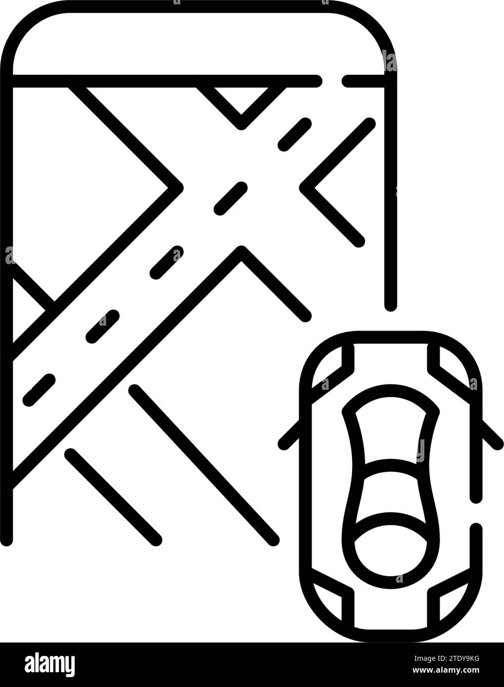 Application de location de voitures. Localisation de la voiture sur la carte. Contour modifiable et parfait au pixel près Illustration de Vecteur