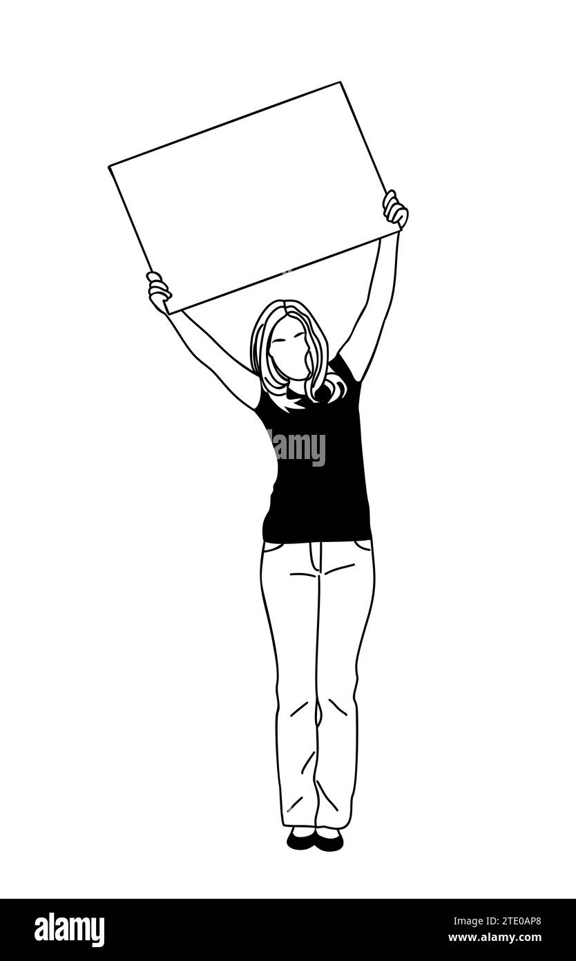 Femme tenant blanc bannière publicitaire vecteur art . Illustration de Vecteur