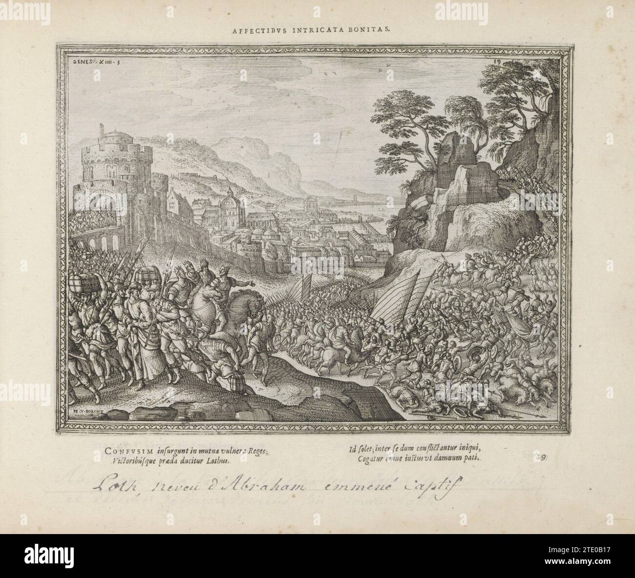 Lot est enlevé de Sodome, 1613 Lot est emprisonné par les rois de Sinear, Ellasar, Elam et Goem (Genèse 14 : 3) à la chute de Sodome. Avec une devise en latin au-dessus de la performance et une légende de quatre lignes en latin sous l'impression. L'impression fait partie d'un album. Imprimeur : Antwerppublisher : Amsterdam papier impression / gravure lot est emprisonné par les rois de Sinear, Ellasar, Elam et Goem (Gen. 14 : 3) à la chute de Sodome. Avec une devise en latin au-dessus de la performance et une légende de quatre lignes en latin sous l'impression. L'impression fait partie d'un album. Imprimeur : Antwerppublisher : Amst Banque D'Images