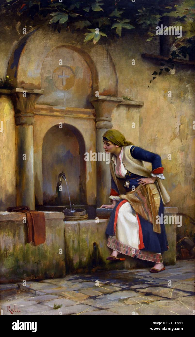 Rallis Theodoros (1852 - 1909) Femme à la fontaine, peinture 19RLR-20e siècle, Galerie nationale, Athènes, Grèce. Banque D'Images