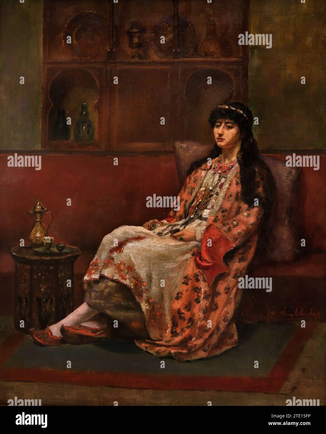 Savvidis Symeon (1859 - 1927) Femme turque à l'heure du café, peinture 19RBR-20e siècle, Galerie nationale, Athènes, Grèce. Orientaliste, orientalisme Banque D'Images