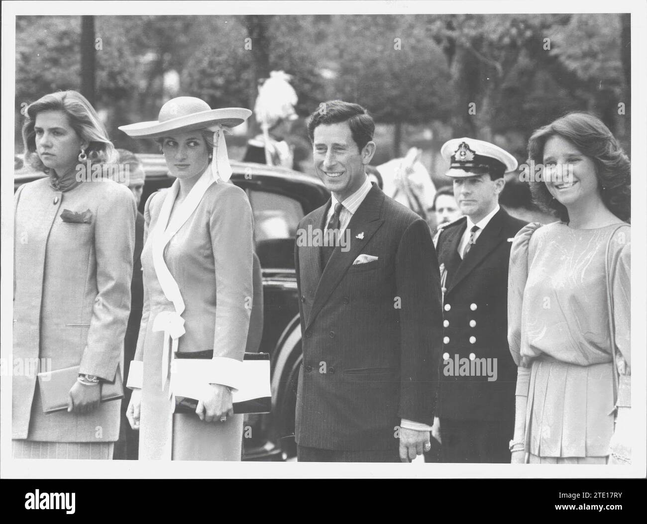 04/20/1987. Les Princes de Galles, à Madrid. Ils ont été reçus au palais El Pardo par leurs Altesses Royales les Infantes Elena et Cristina (à l'image). Crédit : Album / Archivo ABC / Jaime Pato Banque D'Images