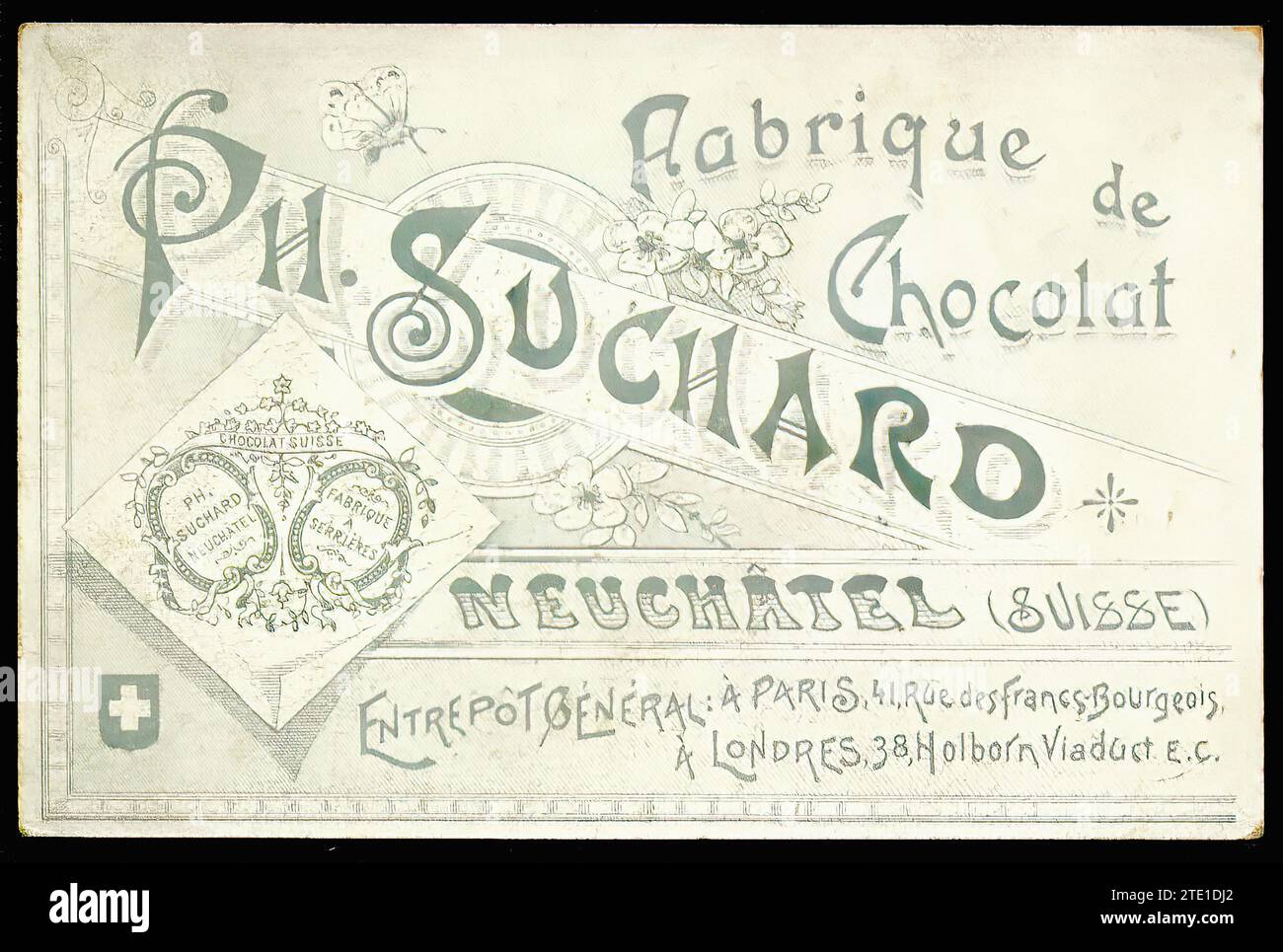 Chocolat Suchard - Vintage French Tradecard Back Illustration Banque D'Images
