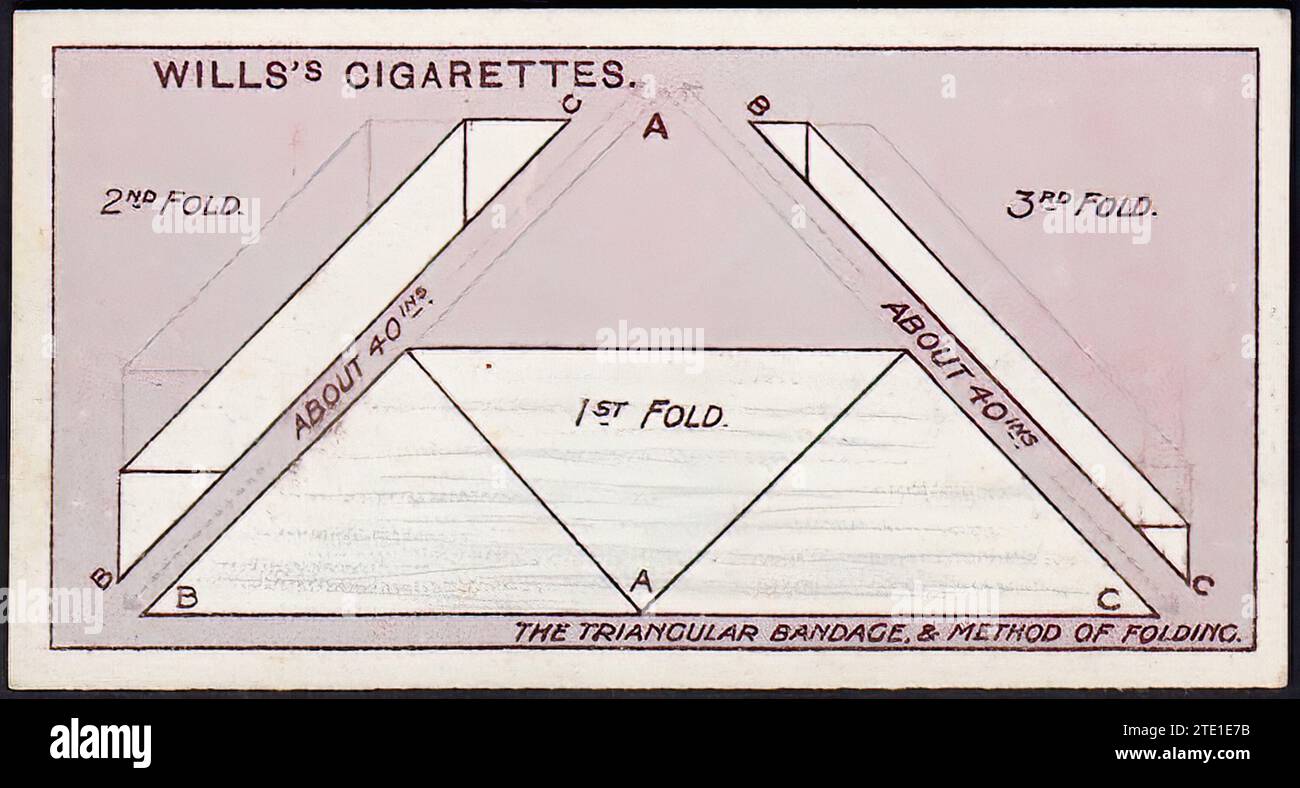 Pliage d'un bandage triangulaire - Illustration de carte de cigarette vintage Banque D'Images