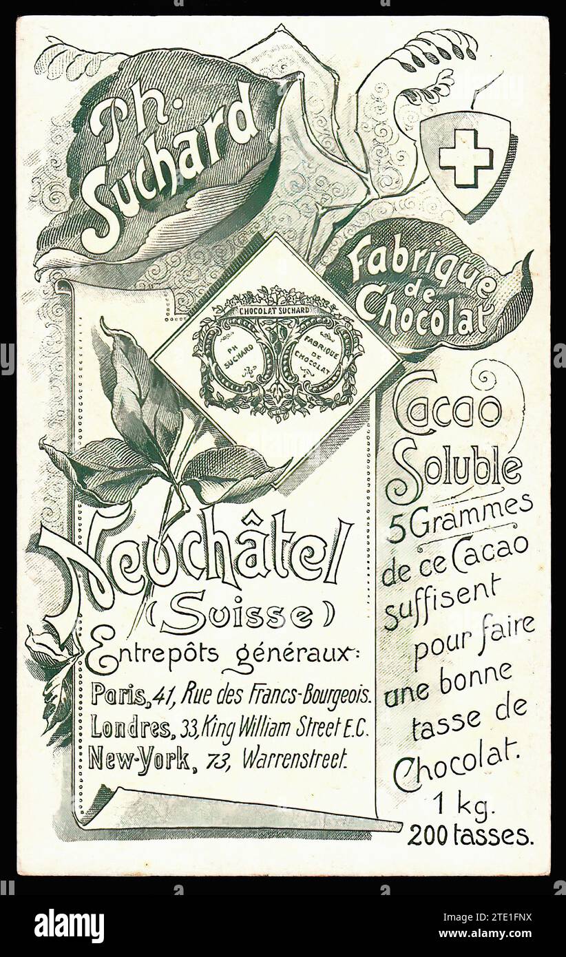 Suchard Chocolate - Vintage French Tradecard Back Illustration Banque D'Images