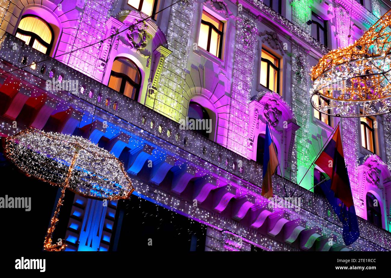 Lumières de Noël sur Fashion Street, Deak utca, Budapest, Hongrie Banque D'Images