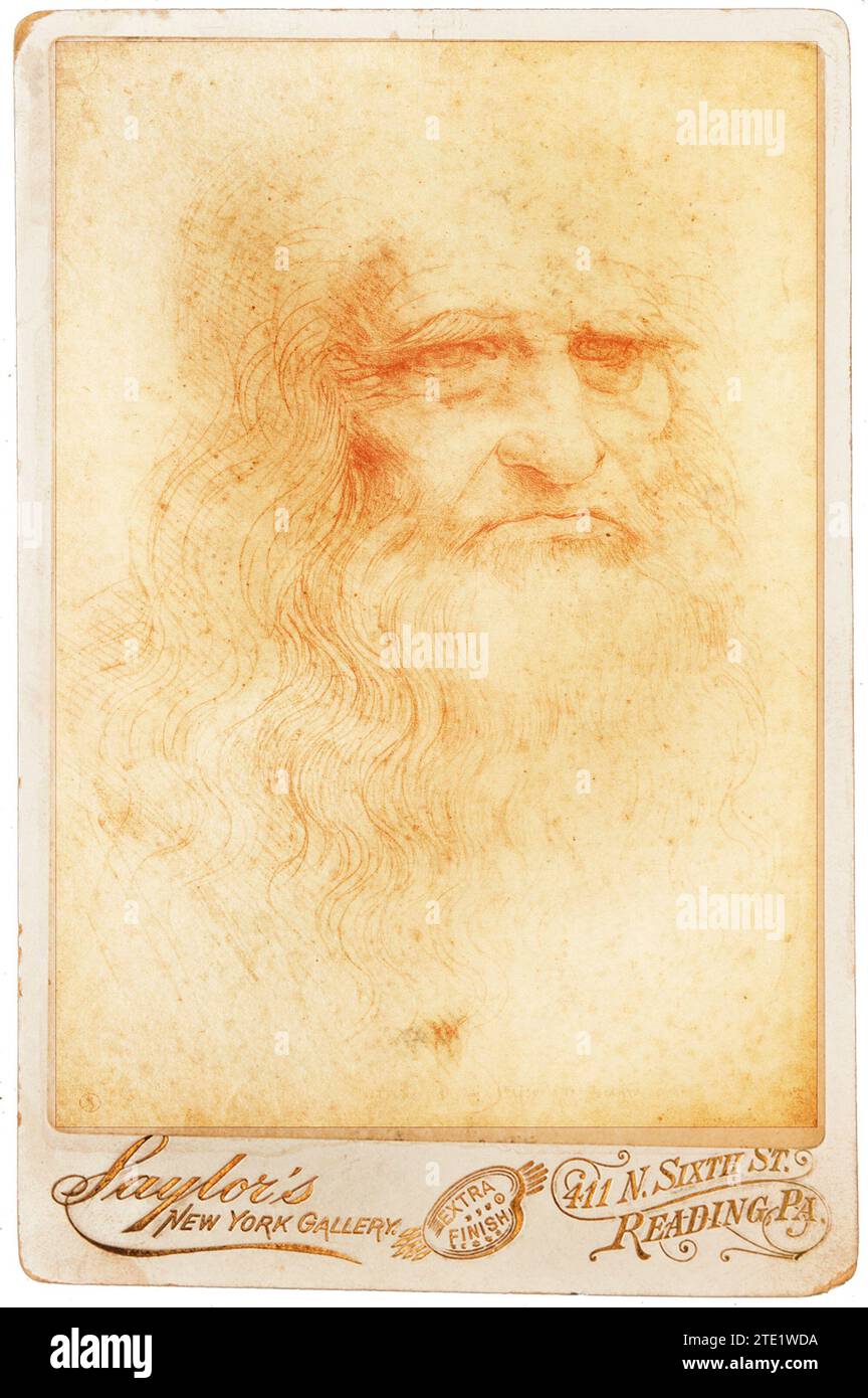 Portrait de Léonard de Vinci sur carte de visite antique Banque D'Images