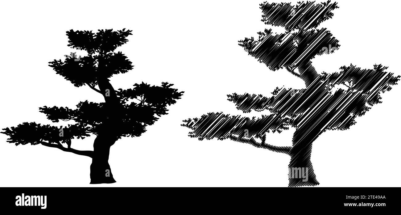 Arbre stylisé Banque d'images noir et blanc - Alamy