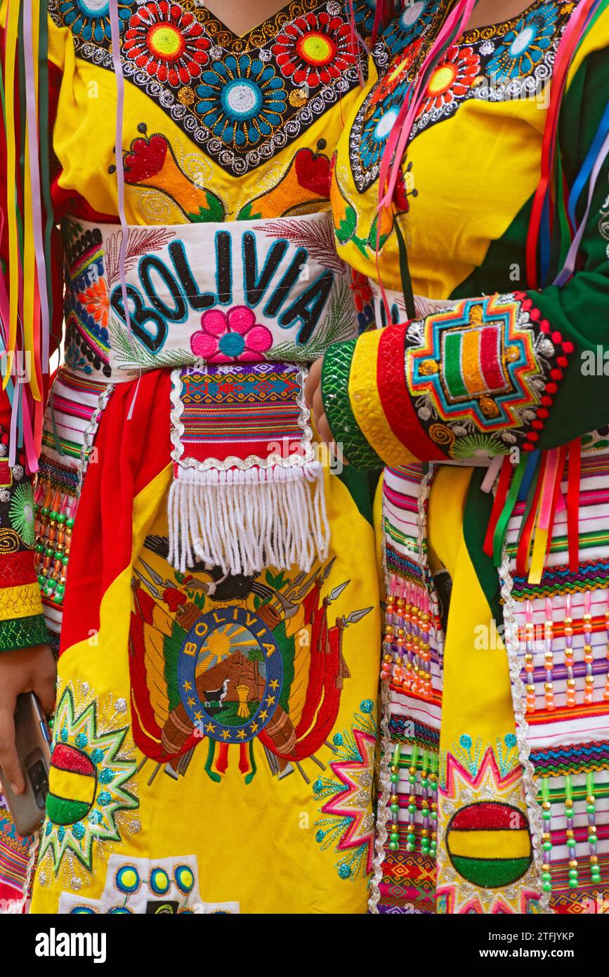 09-09-2023- Italie, Lombardie, Crema, Communauté bolivienne célébrer pendant la Vierge de Guadalupe, danseurs boliviens Banque D'Images