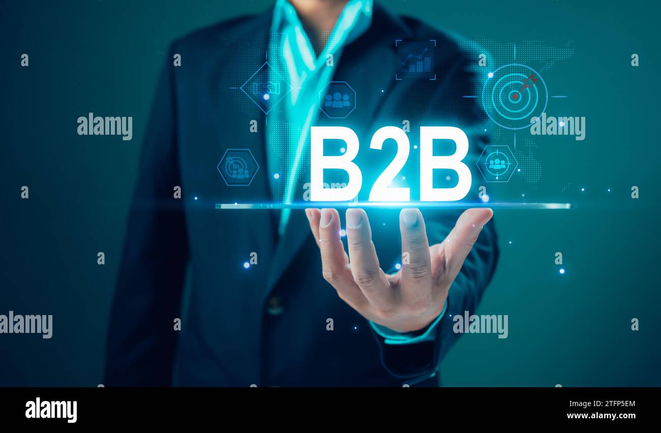 Concept de marketing B2B, business to business, e-commerce, collaboration professionnelle et commerciale, marketing numérique technologique, Business acti Banque D'Images