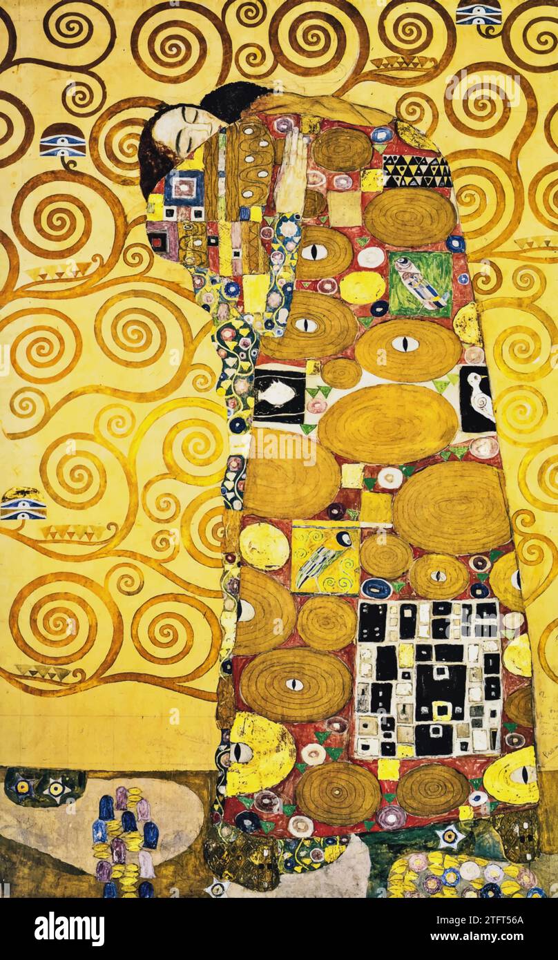 Fulfilment (Stoclet Frieze) c.1905-09 (tempera, W/c) par artiste Klimt, Gustav (1862-1918) / autrichien. Illustration de Vecteur