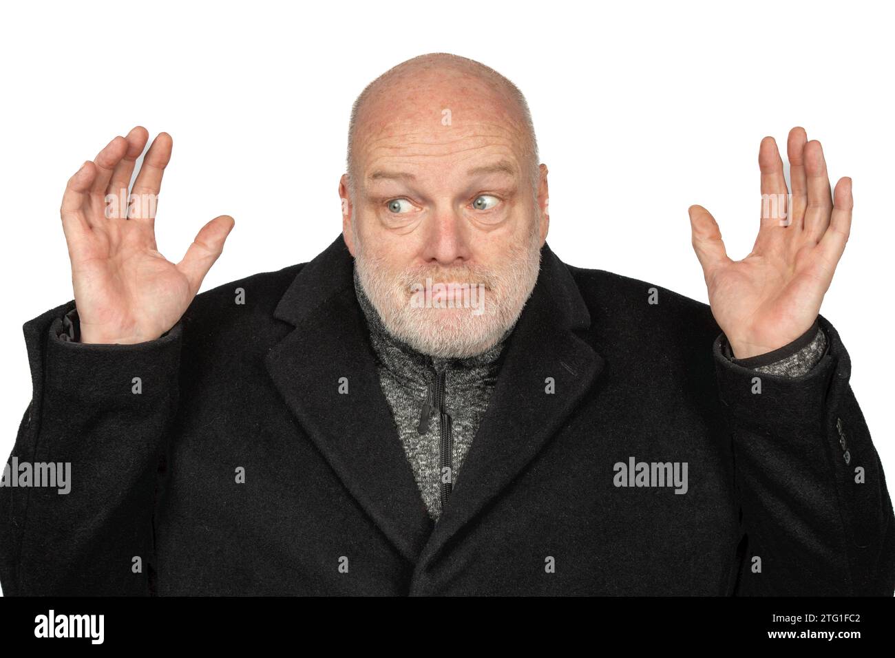 Homme mature en détresse : 58 ans émotionnels avec un manteau d'hiver Banque D'Images