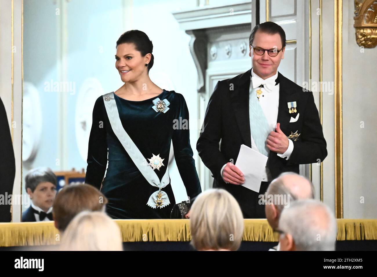 La Princesse héritière Victoria et le Prince Daniel arrivent au rassemblement festif annuel de l'Académie suédoise dans la salle de la Grande Bourse du Börshuset i. Banque D'Images
