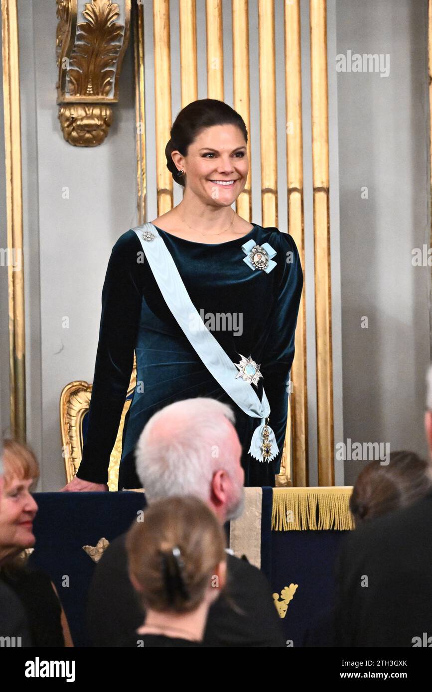 La princesse Victoria arrive à la réunion festive annuelle de l'Académie suédoise dans la salle de la Grande Bourse du Börshuset à Stockholm, Swed Banque D'Images