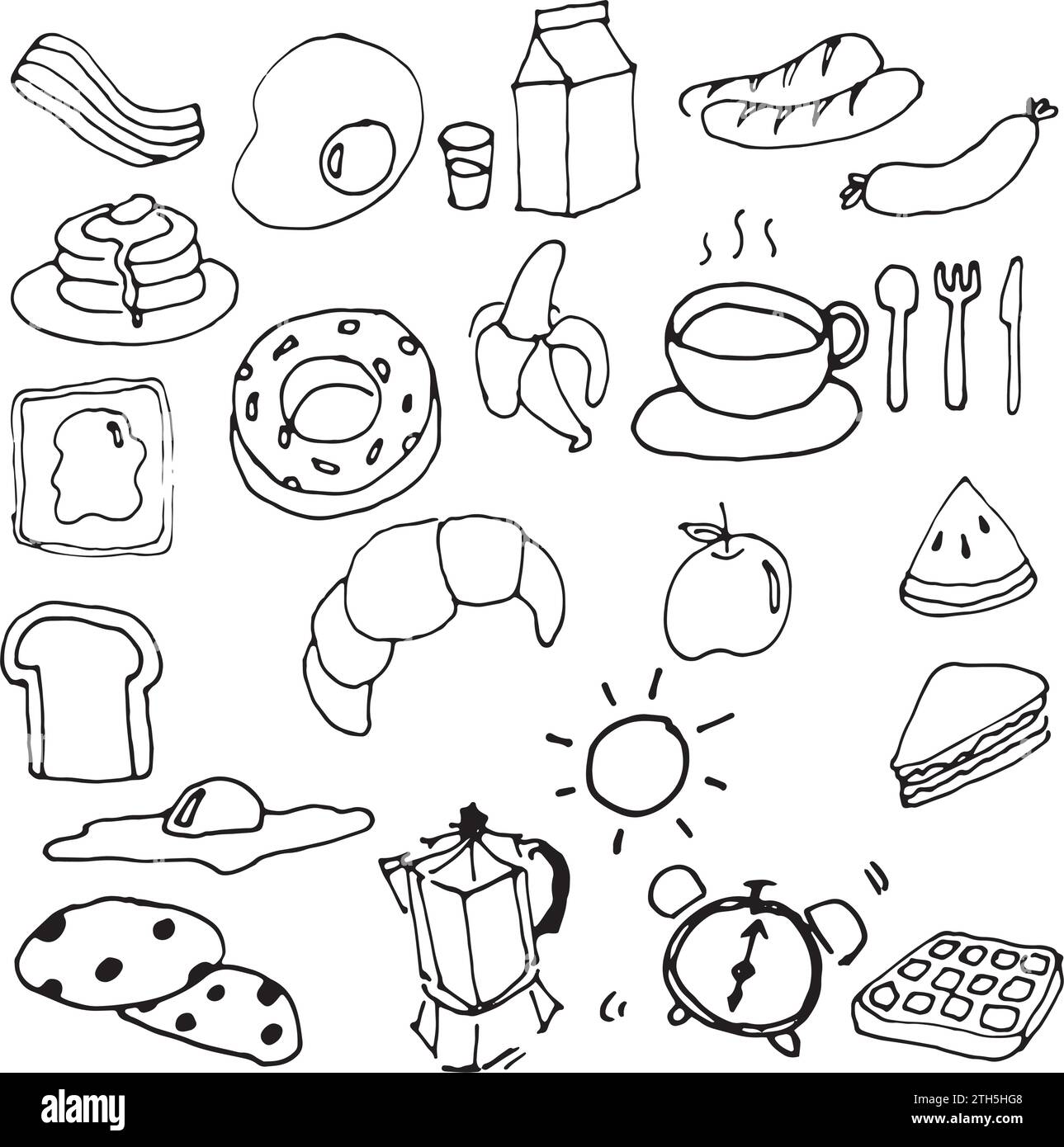 Vecteur de Doodle de petit déjeuner dessin à la main Illustration de Vecteur