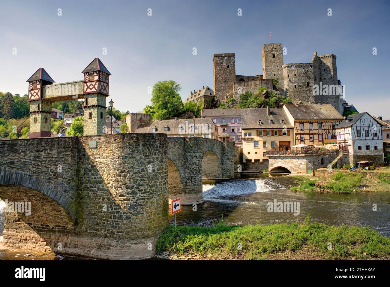 Château de Runkel, vieux pont de Lahn, Runkel sur la Lahn, Hesse, Allemagne, Europe Banque D'Images