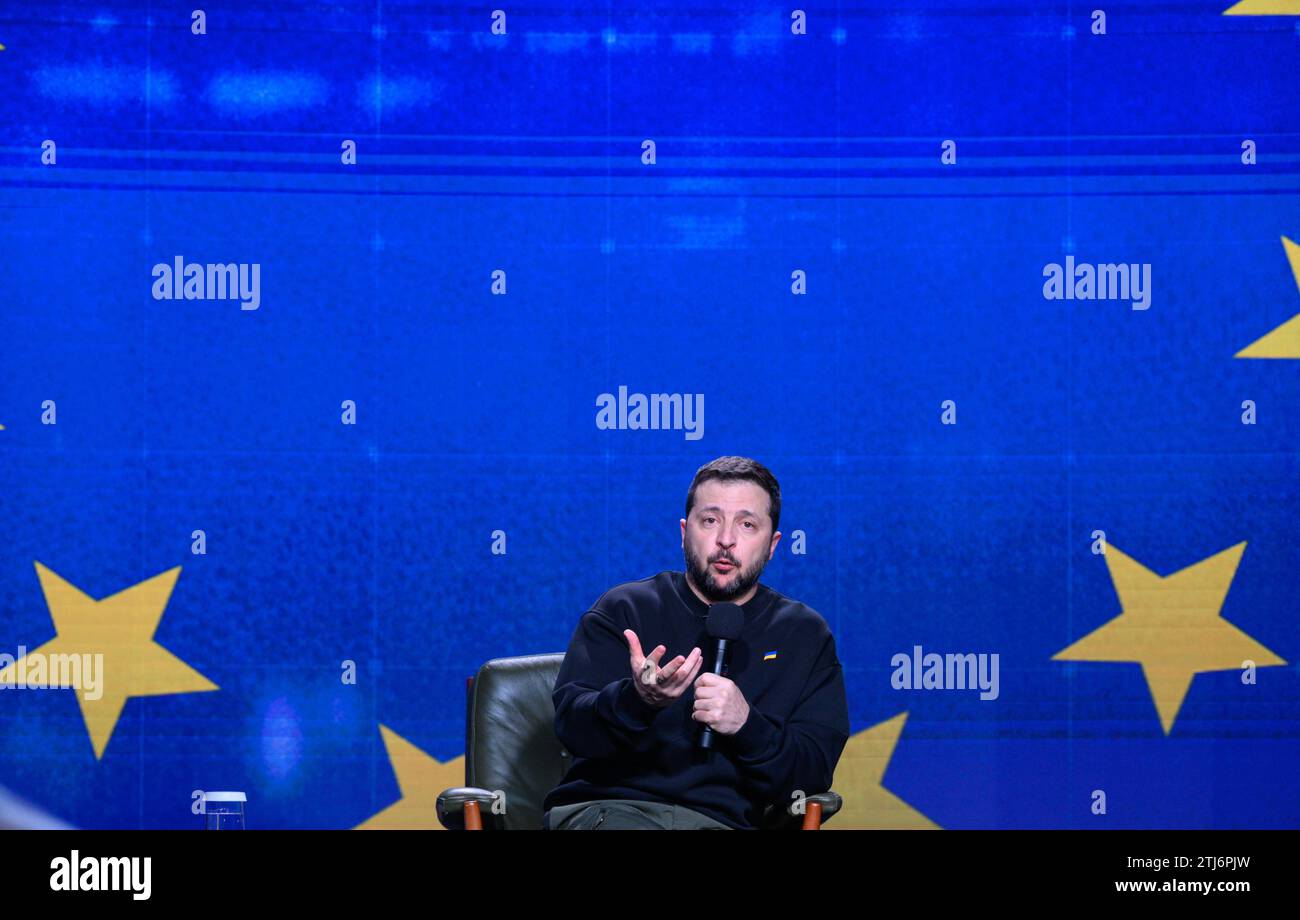 Kiev, Ukraine. 19 décembre 2023. Le président ukrainien Volodymyr Zelenskyi prend la parole lors de la conférence de presse finale annuelle. (Image de crédit : © Maksym Polishchuk/SOPA Images via ZUMA Press Wire) USAGE ÉDITORIAL SEULEMENT! Non destiné à UN USAGE commercial ! Banque D'Images