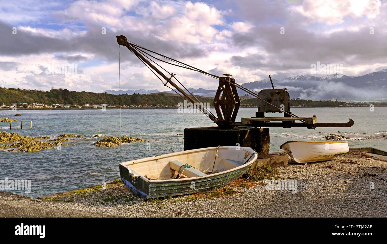 La ville côtière de Kaikoura sur la côte est de l'île du Sud de la Nouvelle-Zélande. Il est situé sur la State Highway 1, à 180 km au nord de Christchurch crédit : BSpragg Banque D'Images