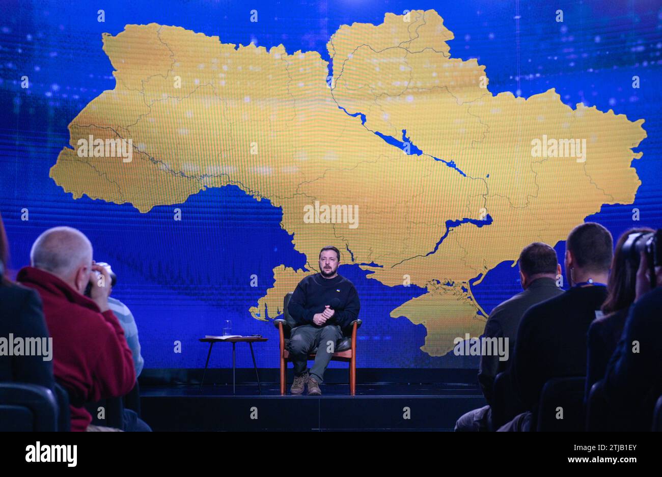 Kiev, Ukraine. 19 décembre 2023. Président de l'Ukraine Volodymyr Zelenskyi vu lors de la conférence de presse finale annuelle. (Photo Maksym Polishchuk/SOPA Images/Sipa USA) crédit : SIPA USA/Alamy Live News Banque D'Images