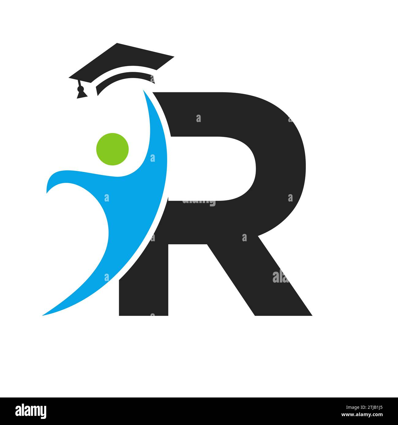 Logo de l'éducation sur la lettre R avec icône de chapeau de graduation. Symbole de graduation Illustration de Vecteur