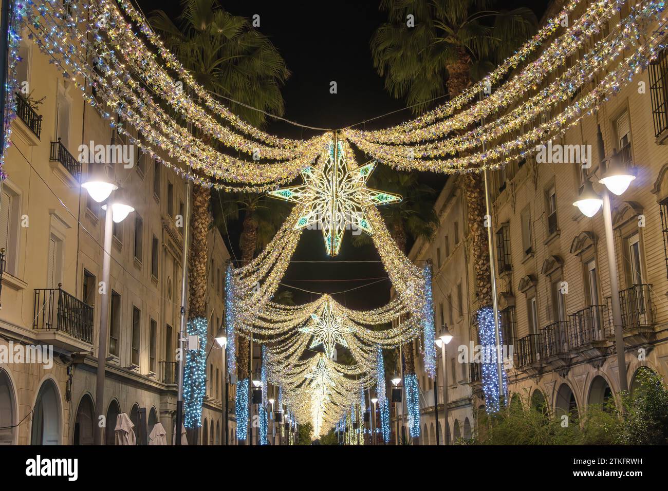 Décoration de Noël au centre de la ville de Huelva, Andalousie, Espagne Banque D'Images