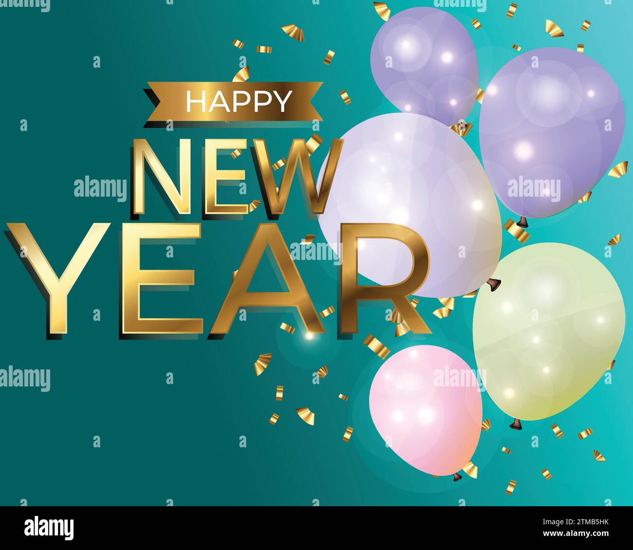 Carte de voeux de bonne année avec des ballons Illustration de Vecteur