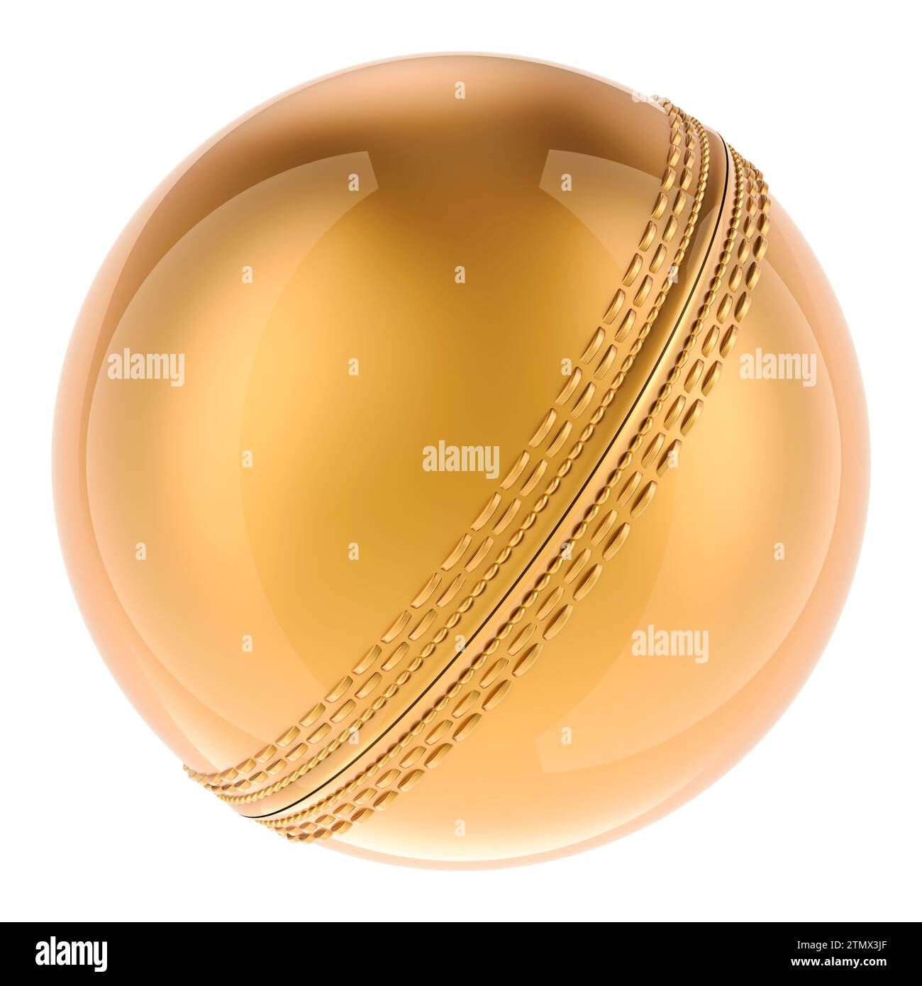 Balle de cricket en or, rendu 3D isolé sur fond blanc Banque D'Images