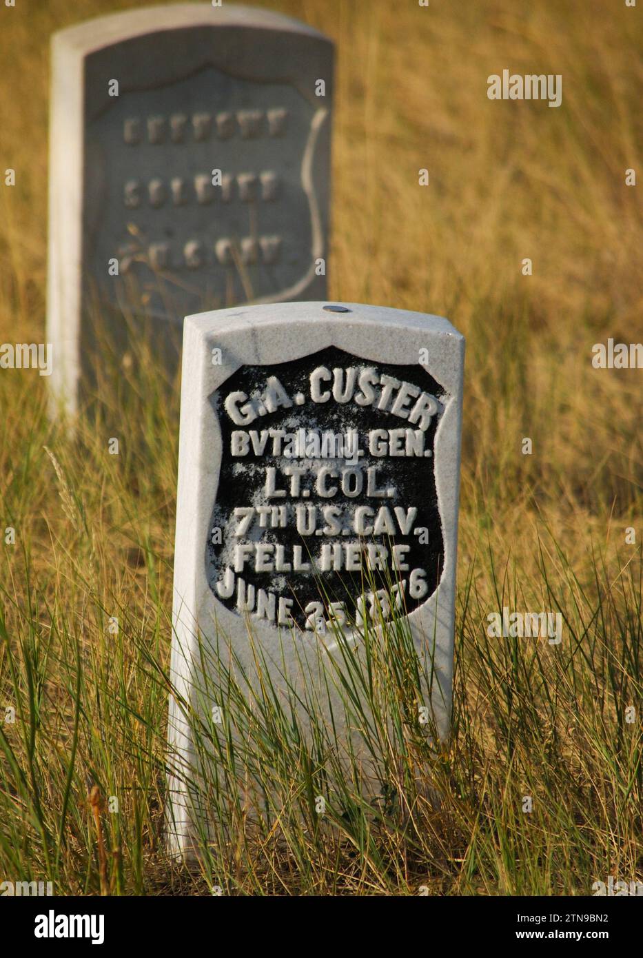 Marqueurs sur le champ de bataille de Little Big Horn Banque D'Images Marqueurs sur le champ de bataille de Little Big Horn Banque D'Images