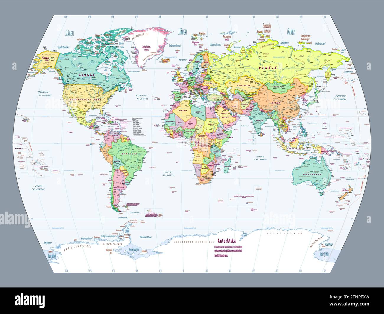 Carte politique du monde en finnois projection du World Times Illustration de Vecteur