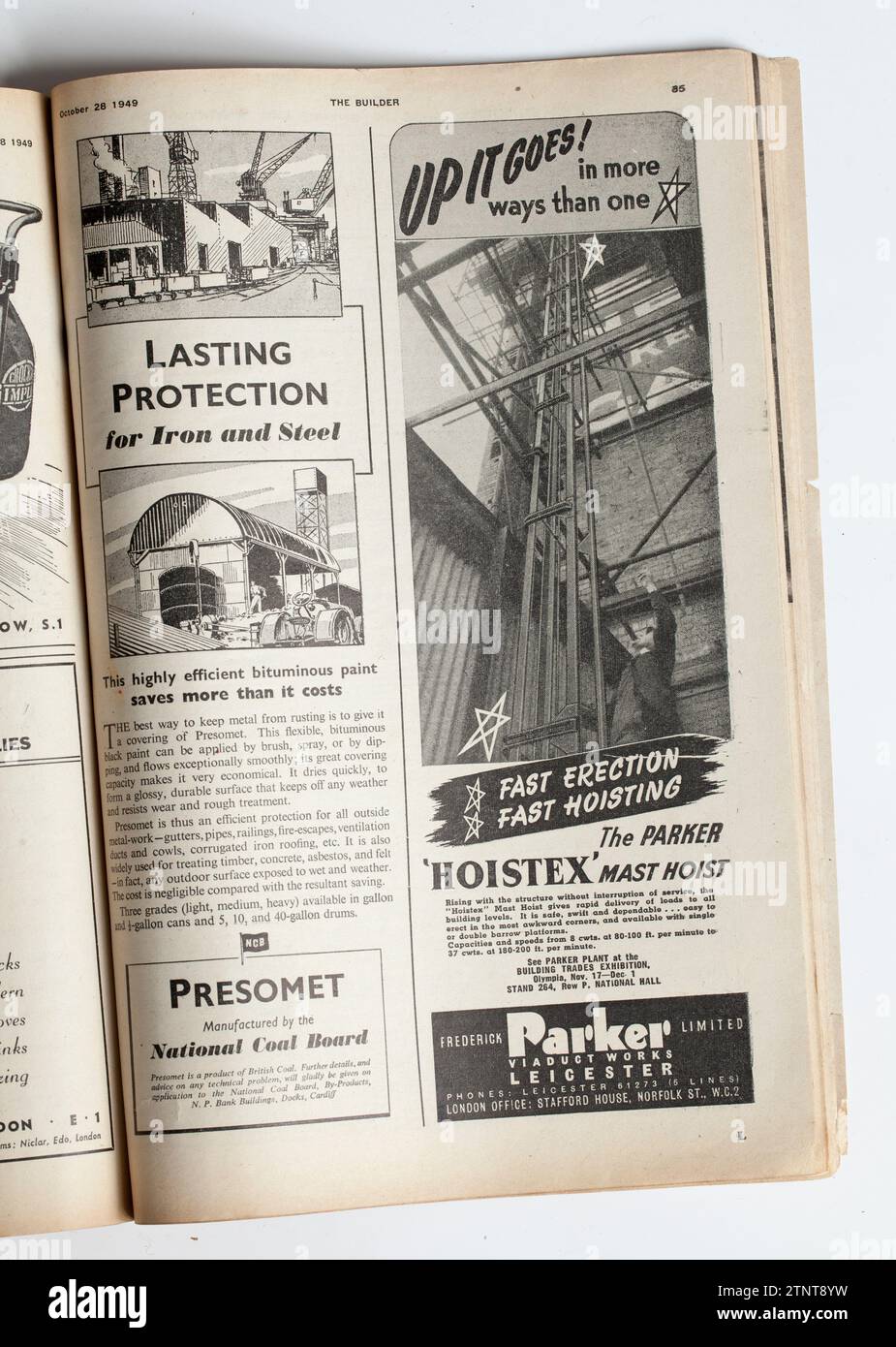 Publicité tirée d'une copie des années 1940 The Builder Magazine ; Presomet Covering ; Parker Viaduct Works Banque D'Images