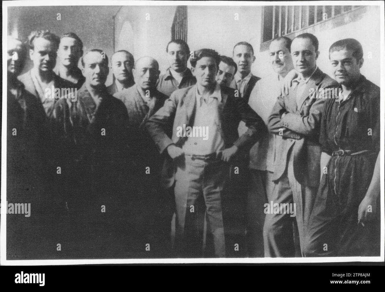 08/31/1932. Galerie de la prison modèle de Madrid. De gauche à droite, Enrique Ansaldo, Manuel Ortega, Miguel primo de Rivera, marquis de Sentmenat, marquis de Luca de Tena, A. Bueno, Ricardo Duc d'Estrada, Joaquín Calvo Sotelo, Paco Citroen, Luis Martín, José Cruz Conde, Duke de Fernán Nuñez et A. Sedano. Crédit : Album / Archivo ABC Banque D'Images