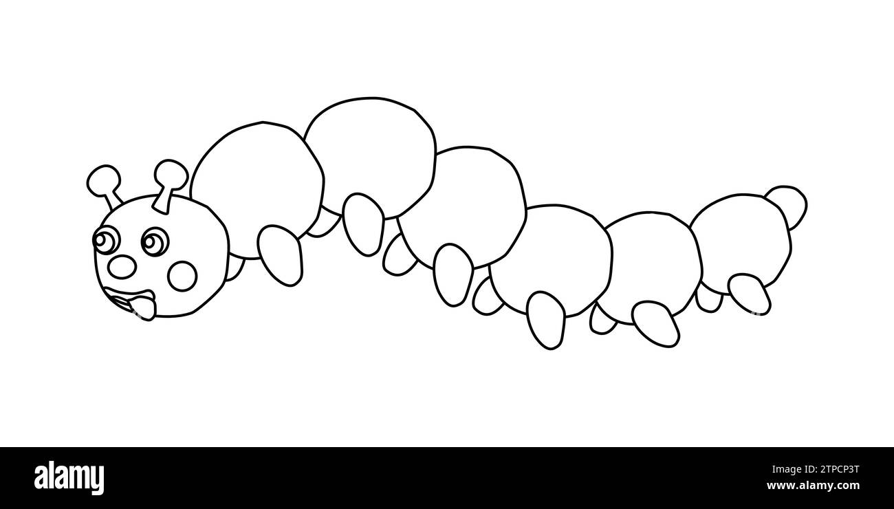 Mignon personnage de bande dessinée caterpillar, illustration vectorielle plate de style doodle pour livre de coloriage pour enfants Illustration de Vecteur