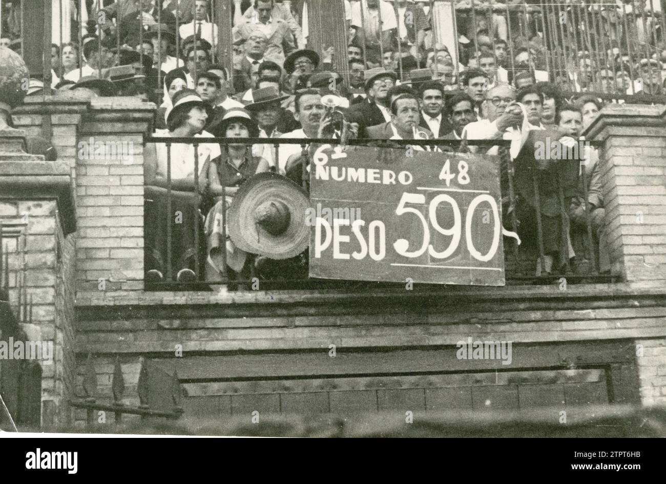 Séville, avril 1963. Foire d'avril, corrida Miura. Dans l'image, une affiche sur la ligne annonçant le prochain taureau Miura. Crédit : Album / Archivo ABC / Serrano Banque D'Images