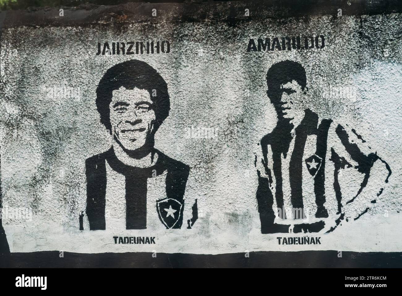 Murale à Botafogo, Rio de Janeiro, Brésil représentant de grands joueurs de Botafogo Banque D'Images