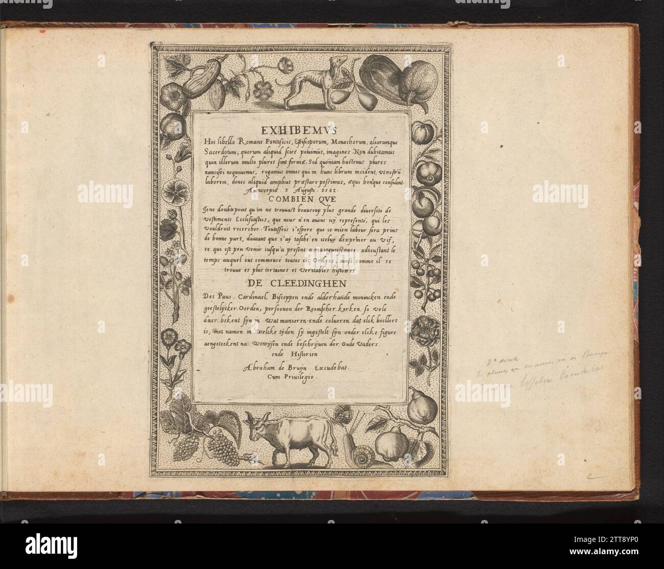 Bord orné de fruits et d'animaux, dans lequel le texte sur les vêtements, en ou avant 1581 Prent expédiait Het Boek 'All the Near Europe, Asia, Aphric and America nations attitude ...', 1581. Le prent Maakt deel a expédié l'album van een. Gravure sur papier Prent expédié Het Boek 'toute la proche Europe, Asie, Aphric et Amérique nations attitude ...', 1581. Le prent Maakt deel a expédié l'album van een. gravure sur papier Banque D'Images