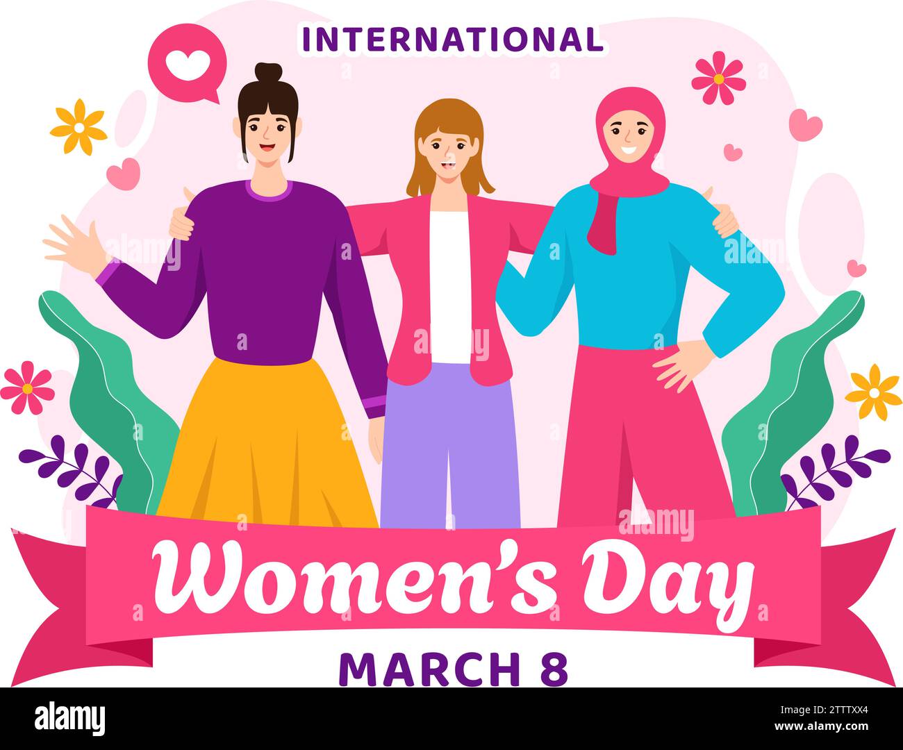 Illustration vectorielle de la Journée internationale de la femme le 8 mars pour célébrer les réalisations et la liberté des femmes dans la conception de fond de dessin animé plat Illustration de Vecteur