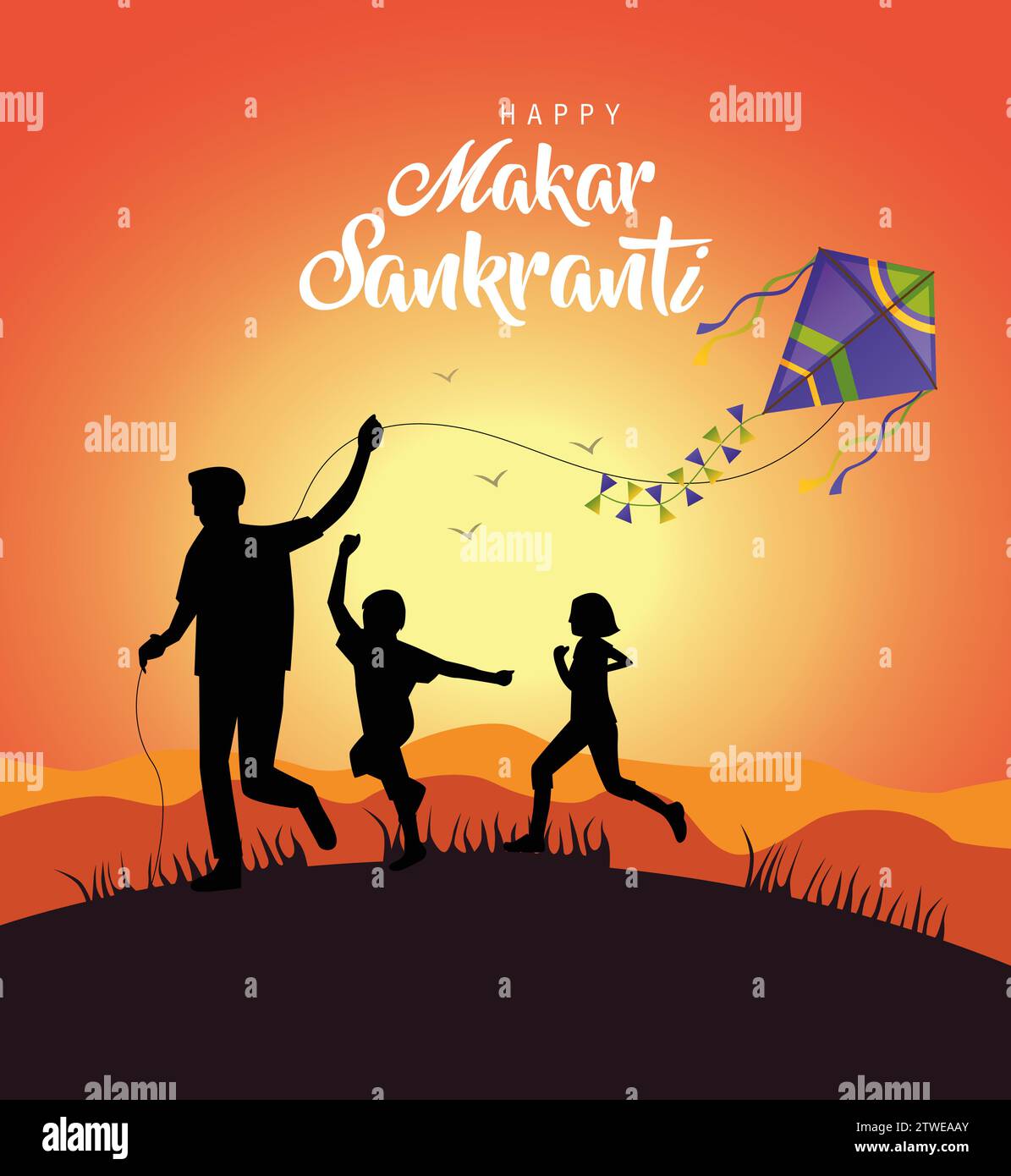 Joyeux fond d'écran Makar Sankranti avec corde de cerf-volant coloré pour le festival de l'Inde. conception abstraite d'illustration vectorielle Illustration de Vecteur
