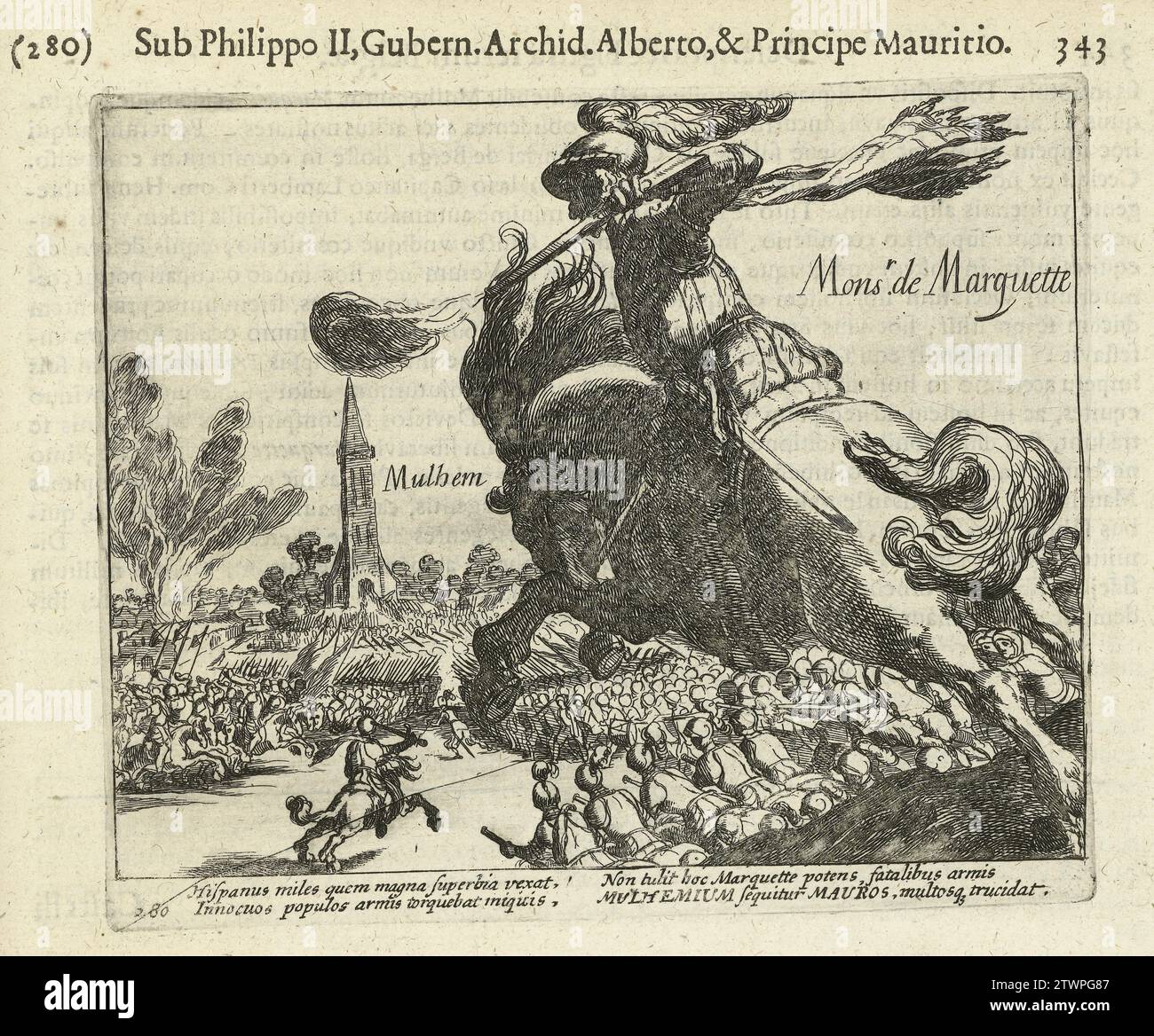 Espagnols vaincus par l'armée d'État sous Marquette près de Mülheim, 1608, 1621 - 1622 Espagnols vaincus par l'armée d'État sous Marquette près de Mülheim, 1608. Au premier plan un cavalier qui tire son mousquet. Avec légende de 4 lignes en latin. Numéroté : 280. Imprimé au dos avec texte en latin. Imprimeur : Northern Netherlandspublisher : Amsterdam paper graving Mülheim an der Ruhr Espagnols vaincus par l'armée d'État sous Marquette près de Mülheim, 1608. Au premier plan un cavalier qui tire son mousquet. Avec légende de 4 lignes en latin. Numéroté : 280. Imprimé au dos avec texte en latin. imprimer Banque D'Images