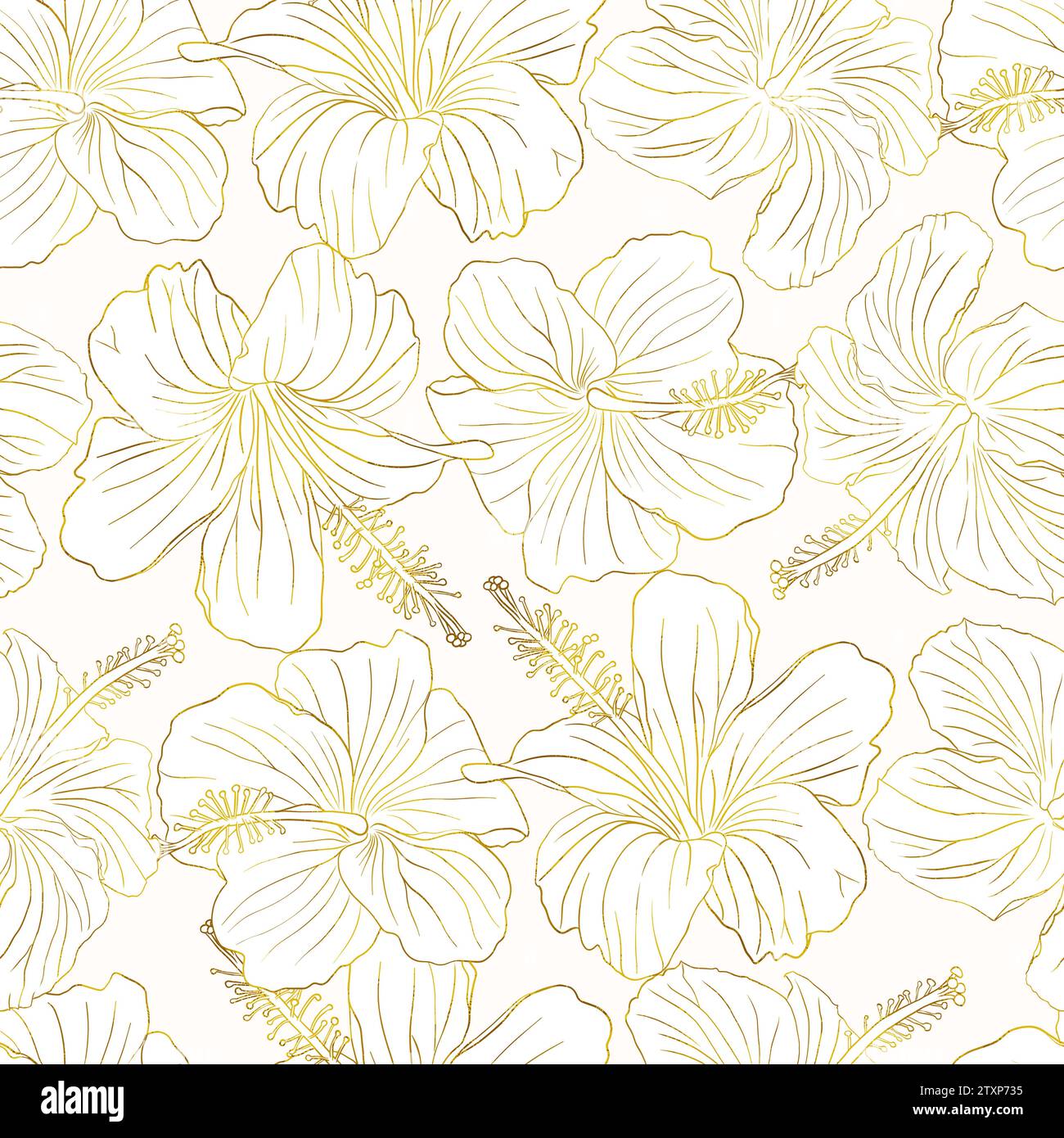 Hibiscus Gold Foil line art motif sans couture de fleurs tropiques. Peut être utilisé pour le textile, le tissu, les invitations, les cartes, scrapbook, imprimer, envelopper, papier peint. FL Illustration de Vecteur Hibiscus Gold Foil line art motif sans couture de fleurs tropiques. Peut être utilisé pour le textile, le tissu, les invitations, les cartes, scrapbook, imprimer, envelopper, papier peint. FL Illustration de Vecteur